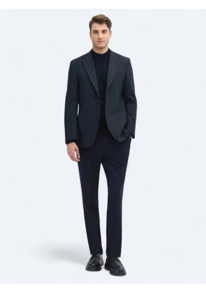 Lacivert Desenli Modern Fit Örme Ceket