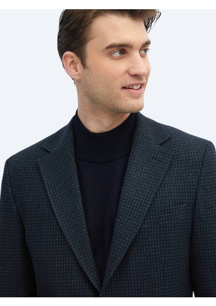 Lacivert Desenli Modern Fit Örme Ceket