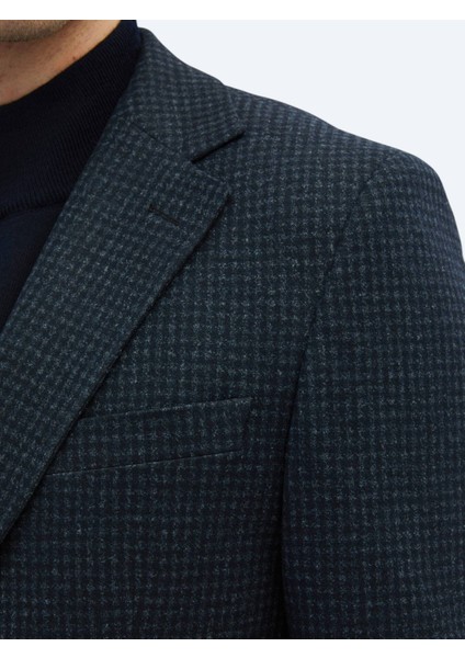 Lacivert Desenli Modern Fit Örme Ceket