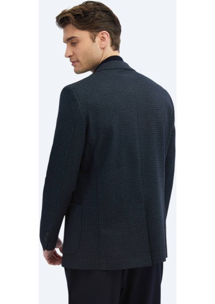 Lacivert Desenli Modern Fit Örme Ceket