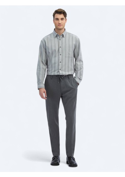 Gri Desenli Dokuma Casual Pantolon