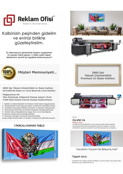 Türkiye, Özbekistan, Osmanlı Tuğralı, Bayraklı Premium Kanvas Tablo