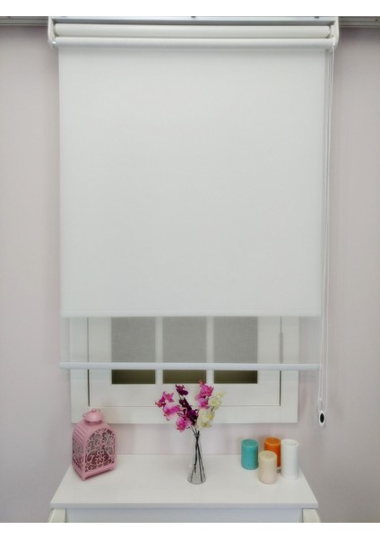 Çiftli Sistem Yeni Beyaz Keten Tül + Stor indirimleri