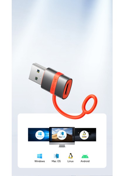 OT-3800 Usb-C To Usb-A 3.0 Adaptörü Silikon Kancalı Siyah