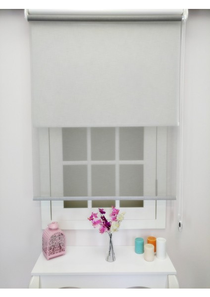 Çiftli Sistem Yeni Gri Keten Tül + Stor modelleri