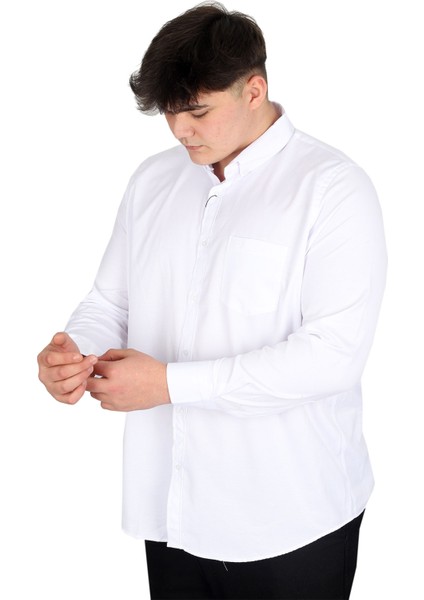 Mode Xl Büyük Beden Erkek Uzun Kol Gömlek Cepli Oxford U20367 Beyaz modelleri