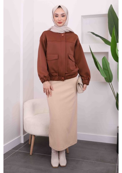 Kahverengi Ön Fermuarlı Cepli Scuba Ceket fiyatları