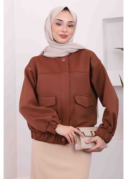 Kahverengi Ön Fermuarlı Cepli Scuba Ceket modelleri