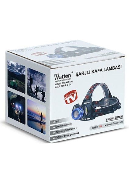 WT-630 Cree T6 6.000 Lümen Yağmur Suyu Geçirmez Kafa Lambası