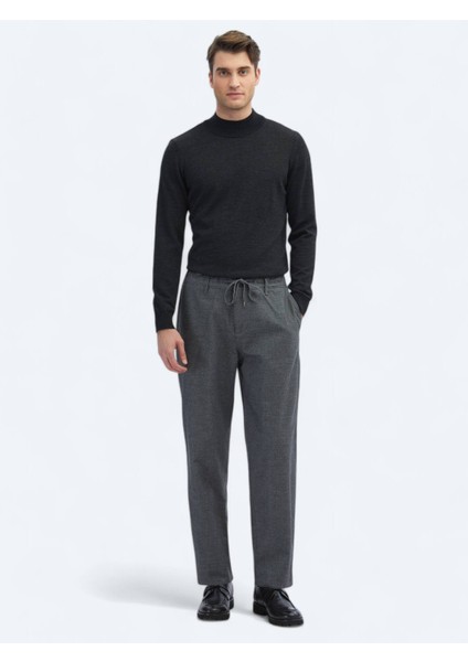 Gri Desenli Dokuma Jogging Fit Casual Pamuk Karışımlı Pantolon