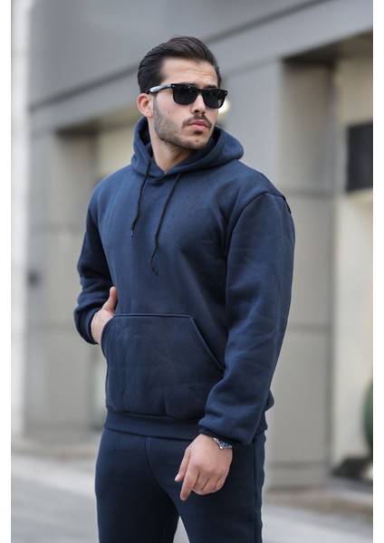 Unisex Basic Relax Fit Lacivert Hoodie Sweatshirt modelleri