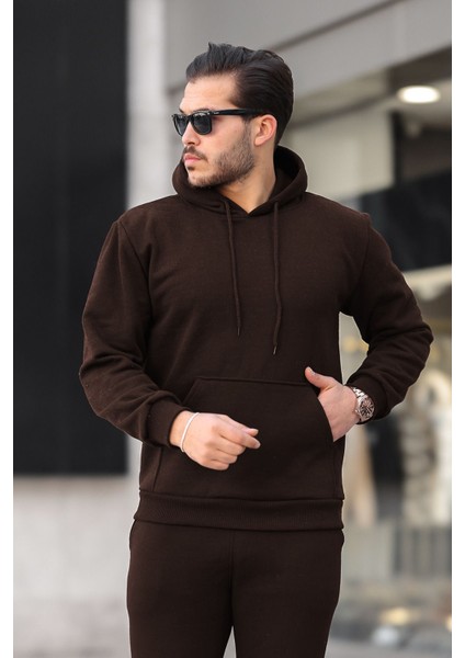 Unisex Basic Relax Fit Kahverengi Hoodie Sweatshirt
