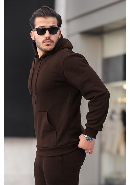 Unisex Basic Relax Fit Kahverengi Hoodie Sweatshirt