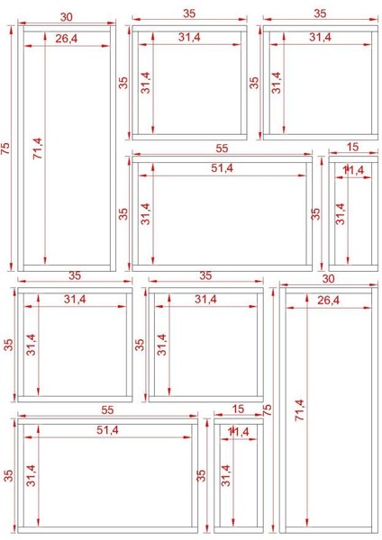 Kutu Raf - Model 9 ( Derinlik 30 cm ) Beyaz ( Parlak ) fiyatları