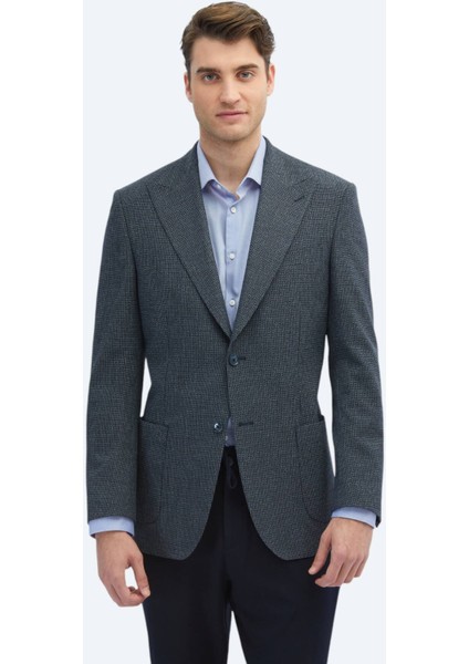 Indigo Desenli Modern Fit Ceket