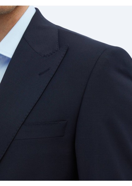 Lacivert Düz Modern Fit Yün Karışımlı Takım Elbise