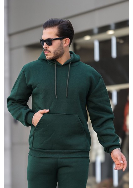 Unisex Basic Relax Fit Koyu Yeşil Hoodie Sweatshirt