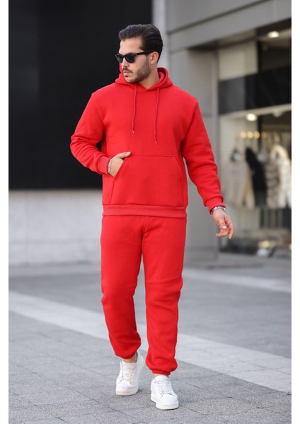 Unisex Basic Relax Fit Kırmızı Eşofman Takımı