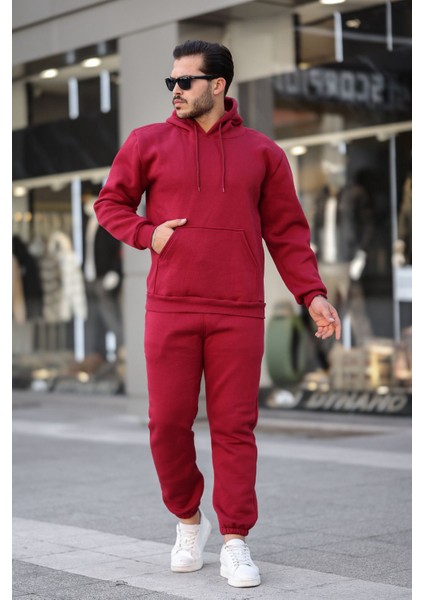 Unisex Basic Relax Fit Bordo Eşofman Takımı