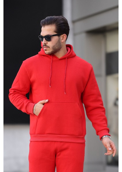 Unisex Basic Relax Fit Kırmızı Hoodie Sweatshirt