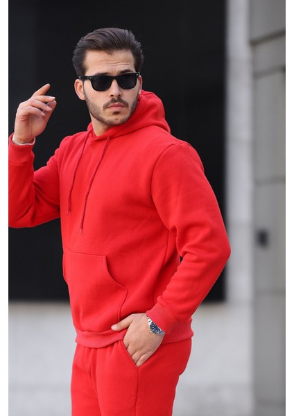 Unisex Basic Relax Fit Kırmızı Hoodie Sweatshirt fiyatları