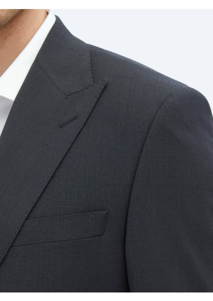 Antrasit Düz Modern Fit Yün Karışımlı Takım Elbise