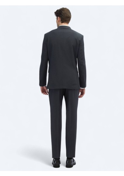 Antrasit Düz Modern Fit Yün Karışımlı Takım Elbise