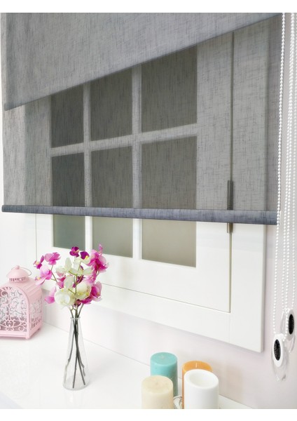 Çiftli Sistem Yeni Siyah Keten Tül + Stor