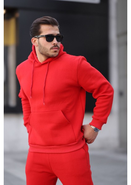 Unisex Basic Relax Fit Kırmızı Hoodie Sweatshirt