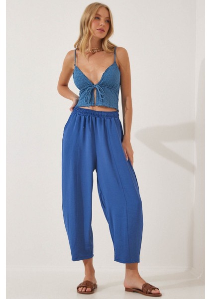 Kadın Beli Lastikli Ayrobin Şalvar Pantolon