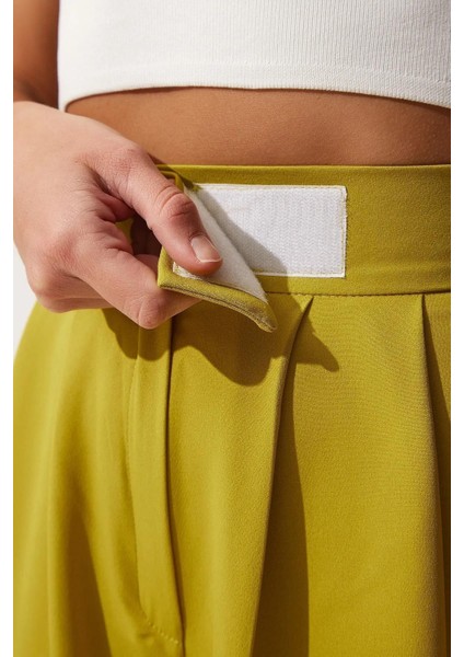 Kadın Beli Cırt Cırtlı Pileli Bol Paça Palazzo Pantolon Wide Leg fırsatları