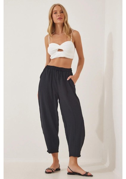 Kadın Beli Lastikli Ayrobin Şalvar Pantolon