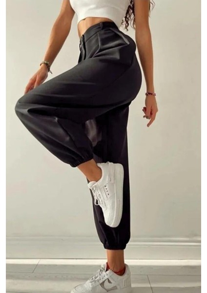 Siyah Maskülen Paçası Lastikli Jogger Pantolon