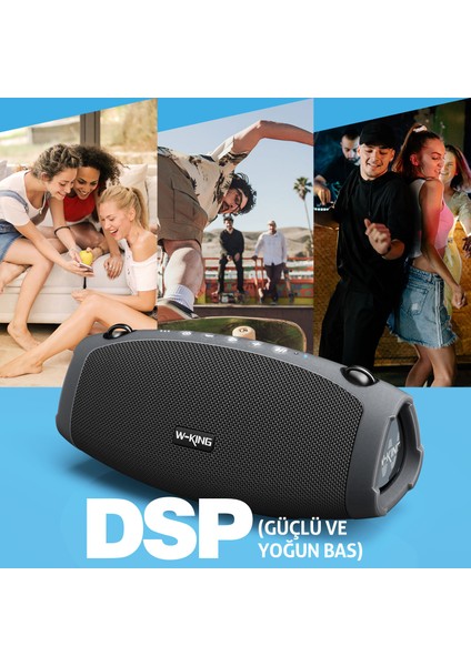 W-Kıng X10 Bluetooth Hoparlör 120W Xtreme Bass 42S Dinleme Ipx6 Kablosuz Stereo Tws Ses Bombası Siyah
