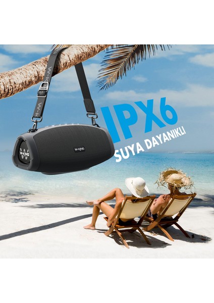W-Kıng X10 Bluetooth Hoparlör 120W Xtreme Bass 42S Dinleme Ipx6 Kablosuz Stereo Tws Ses Bombası Siyah