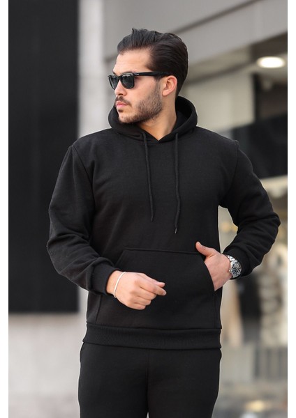 Unisex Basic Relax Fit Siyah Hoodie Sweatshirt