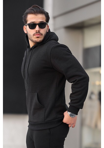 Unisex Basic Relax Fit Siyah Hoodie Sweatshirt