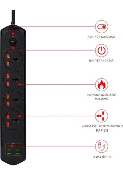 3000 W Akım Korumalı Anahtarlı Grup Priz