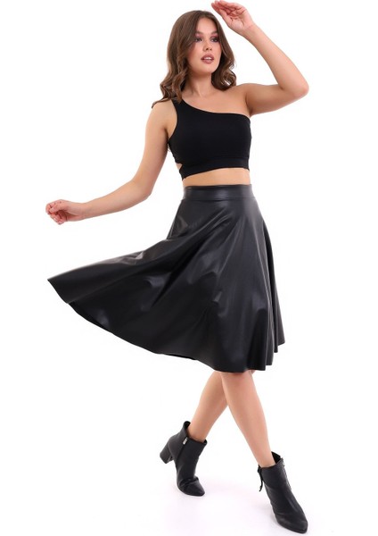 Kloş Etek Suni Deri Diz Boy modelleri