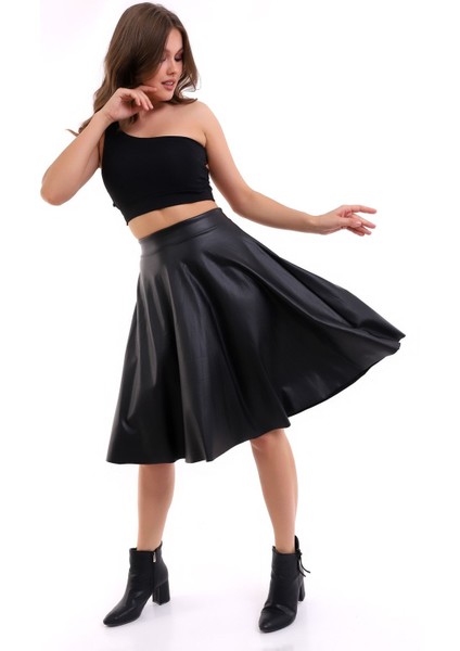 Kloş Etek Suni Deri Diz Boy indirimleri