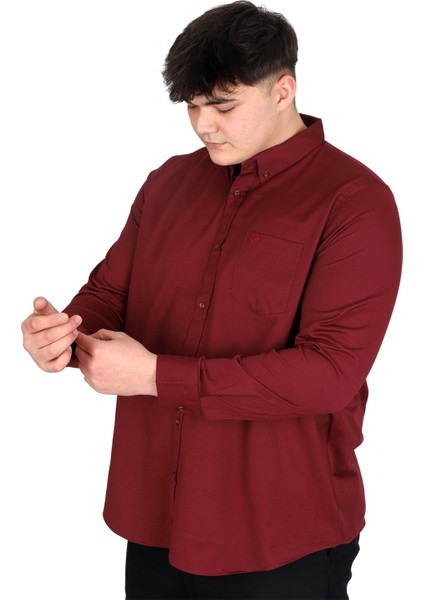 Mode Xl Büyük Beden Erkek Uzun Kol Gömlek Cepli Oxford U20367 Mürdüm fiyatları