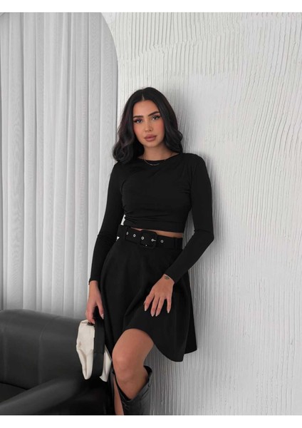 Kloş Süet Etek Kemerli / Suede Skırt
