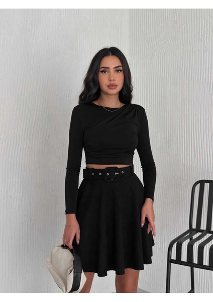 Kloş Süet Etek Kemerli / Suede Skırt