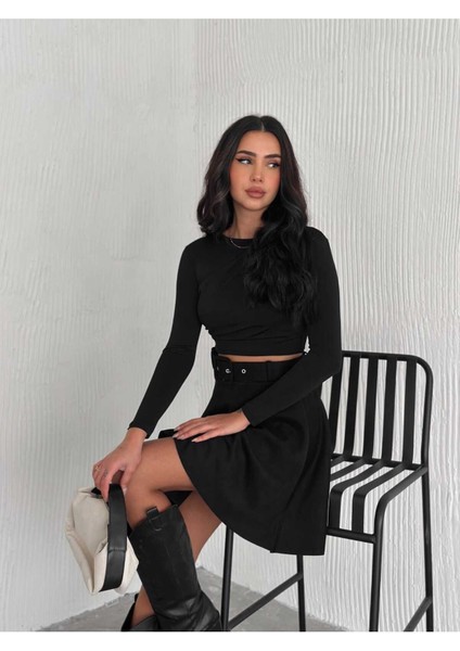 Kloş Süet Etek Kemerli / Suede Skırt