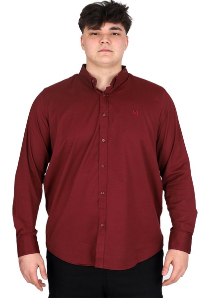 Mode Xl Büyük Beden Erkek Uzun Kol Gömlek Klasik Oxford U20368 Mürdüm