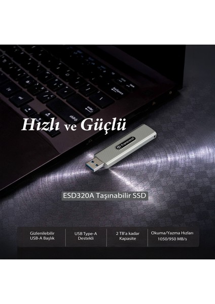 USB 10GBPS 1050/950MB/S Gizlenebilir Başlıklı Taşınabilir Metal Kasa SSD