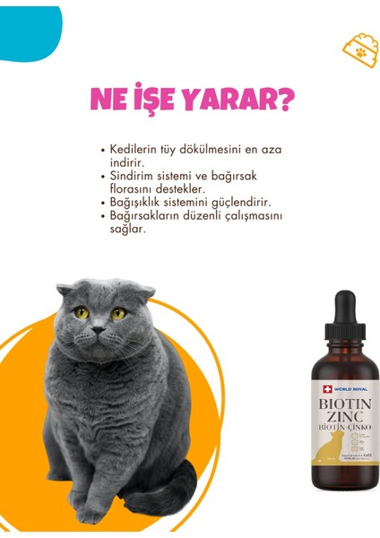 Kediler Için Tüy Dökümü Engelleyici Tüy Sağlığı Damla Biotin-Çinko 100 Ml.