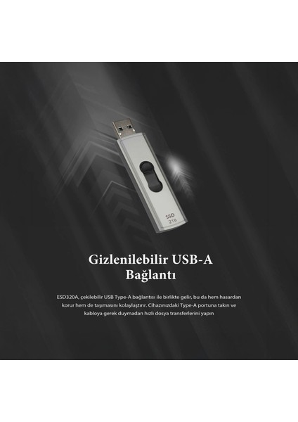 USB 10GBPS 1050/950MB/S Gizlenebilir Başlıklı Taşınabilir Metal Kasa SSD