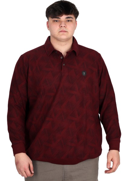 Mode Xl Büyük Beden Erkek Polo Yaka Sweatshirt Baskılı Selanik U24440 Bordo