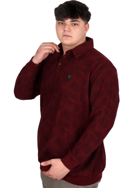 Mode Xl Büyük Beden Erkek Polo Yaka Sweatshirt Baskılı Selanik U24440 Bordo fiyatları